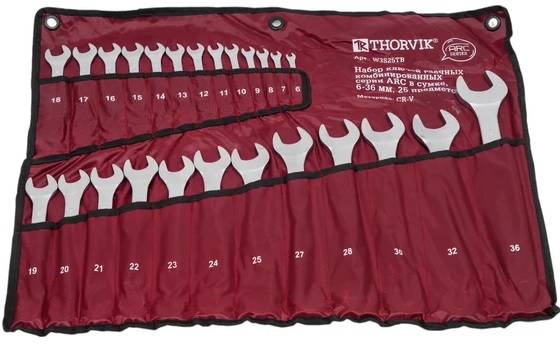 Набор ключей гаечных накидных изогнутых THORVIK W3S25TB ARC (25шт/6-32мм) 53714