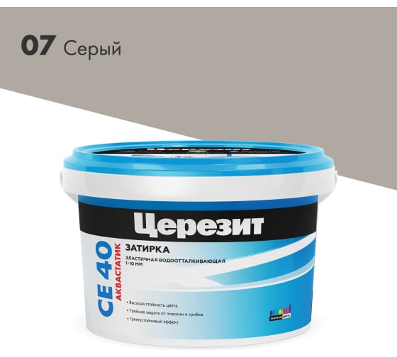 Затирка CERESIT №07 Aquastatic СЕ 40 Серая ведро 1 кг 1/12 223081