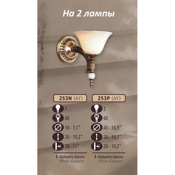 Бра 253P 253P/2 AY WHITE ALABASTER