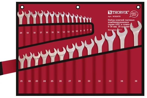 Набор ключей гаечных накидных изогнутых THORVIK W3S28TB  ARC (28шт/6-32мм) 53716