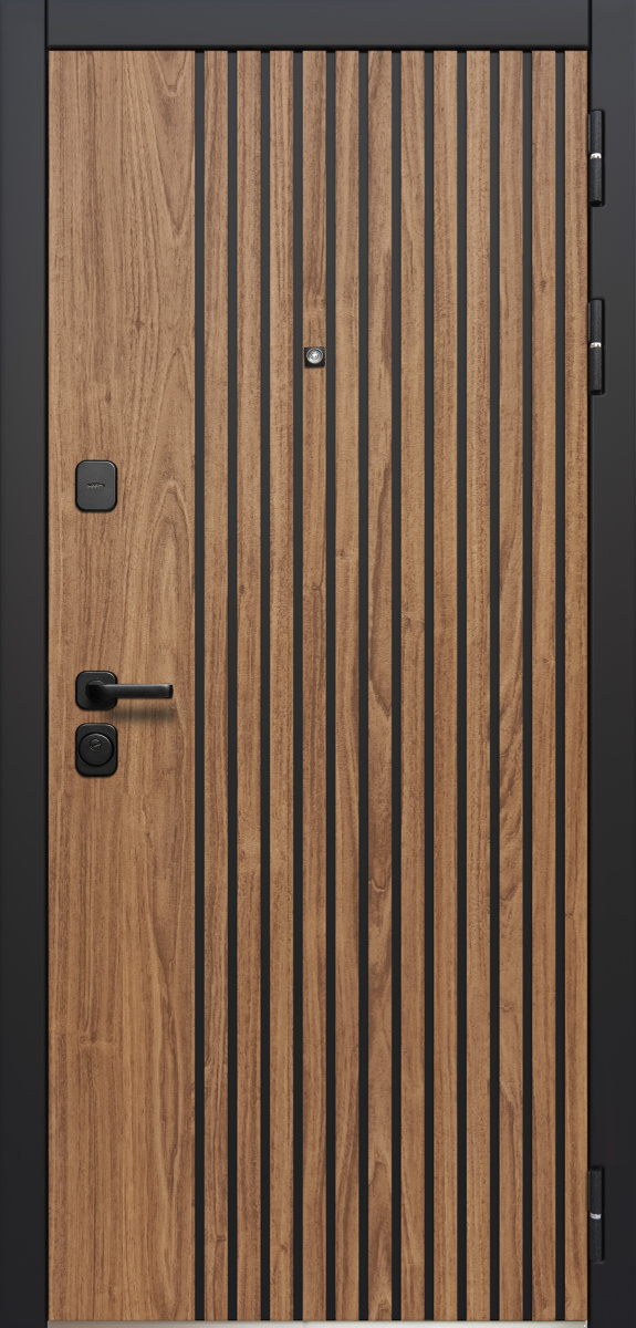 Входная дверь Luxor 2МДФ Рейка Зеркало Орех лесной