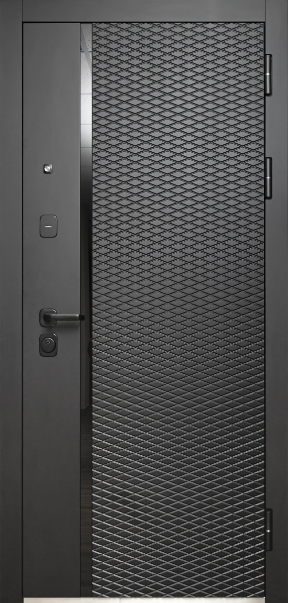 Входная дверь Luxor 2МДФ Ромбы Вертикаль Зеркало Антрацит софт